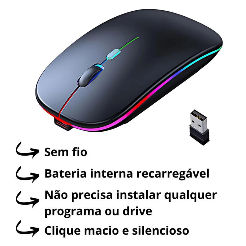 Mouses Sem Fio Recarregável Led Rgb 2.4 Ghz Sem Fio.