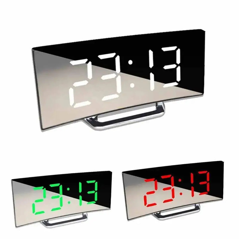 Relógio De Mesa Digital LED Despertador Alarme Temperatura Data Espelho Curvado