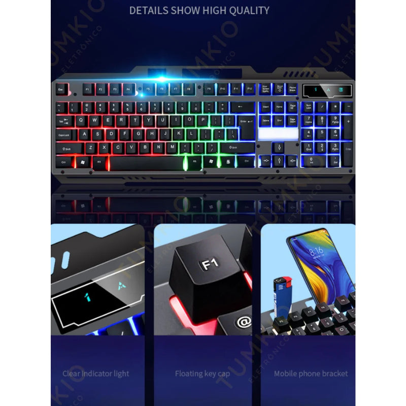 RGB LED RetroAluminum PC Teclado, Gamer Com Fio, Teclado semi-mecânico