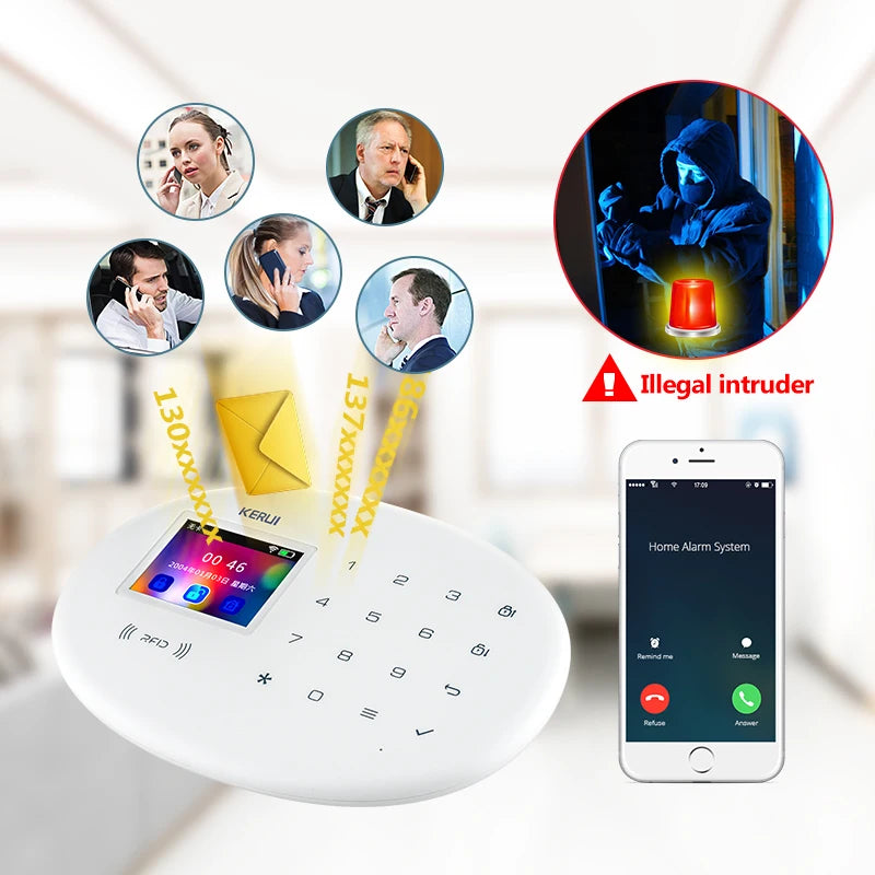 KERUI-Smart Home Security Alarm System, Wi-Fi, GSM, Sem Fio, Sensor de Movimento