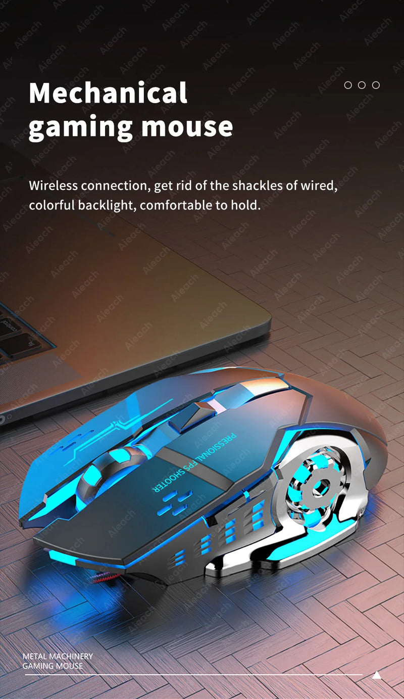 AIEACH-Mouse de computador para jogos sem fio Bluetooth, Recarregável, USB, Mec