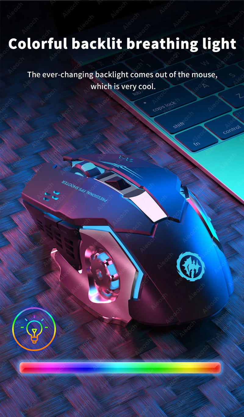 AIEACH-Mouse de computador para jogos sem fio Bluetooth, Recarregável, USB, Mec