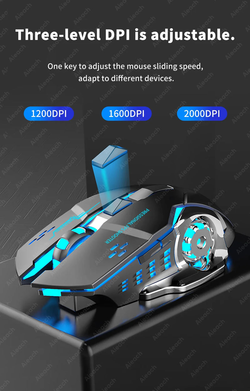 AIEACH-Mouse de computador para jogos sem fio Bluetooth, Recarregável, USB, Mec