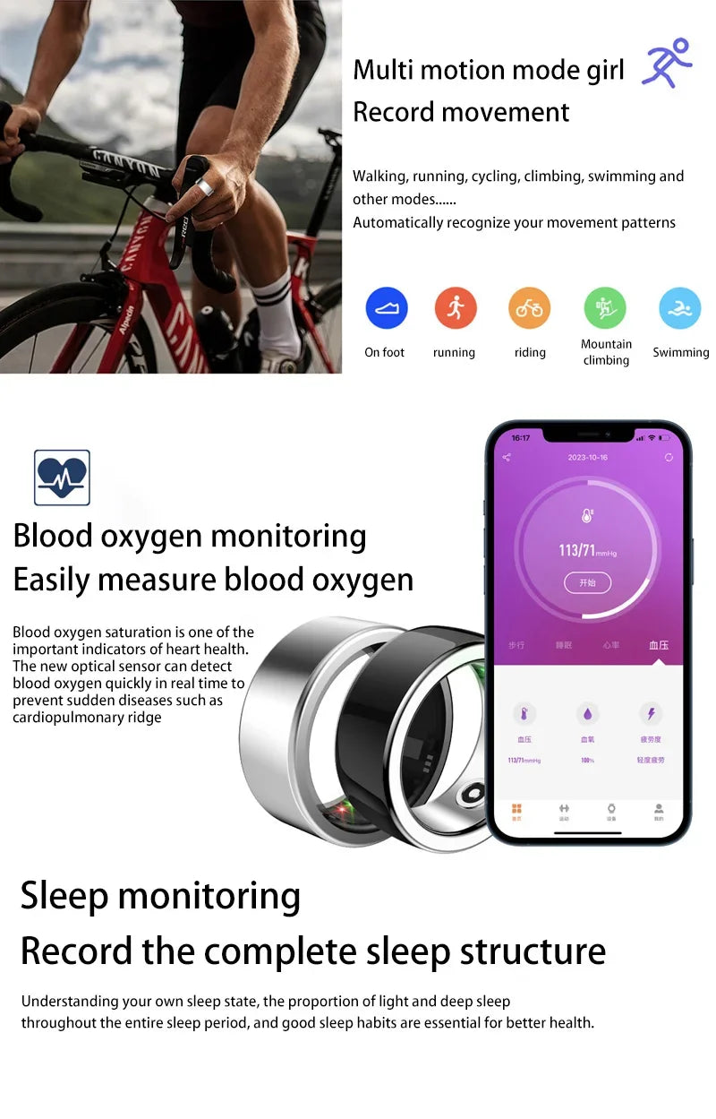 Anel inteligente bluetooth monitoramento de saúde oxigênio no sangue so