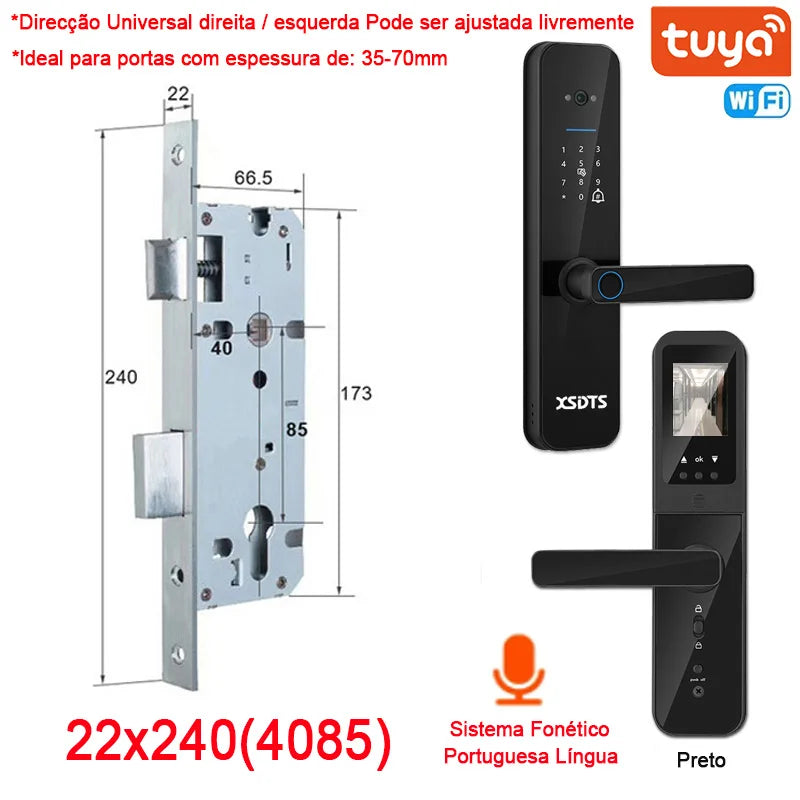 XSDTS Tuya WiFi Câmara Fechadura Eletrônica Inteligente, Impressão biométric