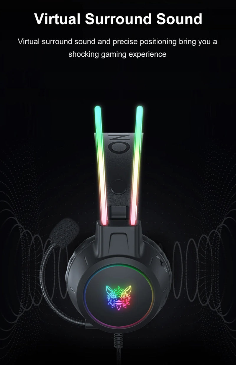 Fones de ouvido do jogo do rgb de onikuma com microfone flexível hd 3.5mm jogos