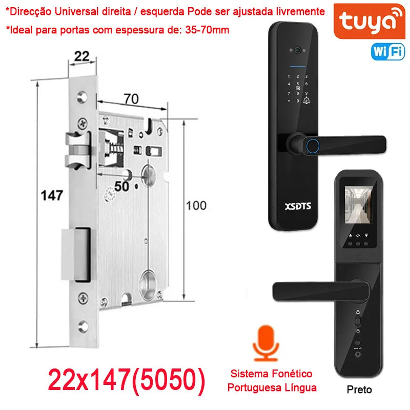 XSDTS Tuya WiFi Câmara Fechadura Eletrônica Inteligente, Impressão biométric