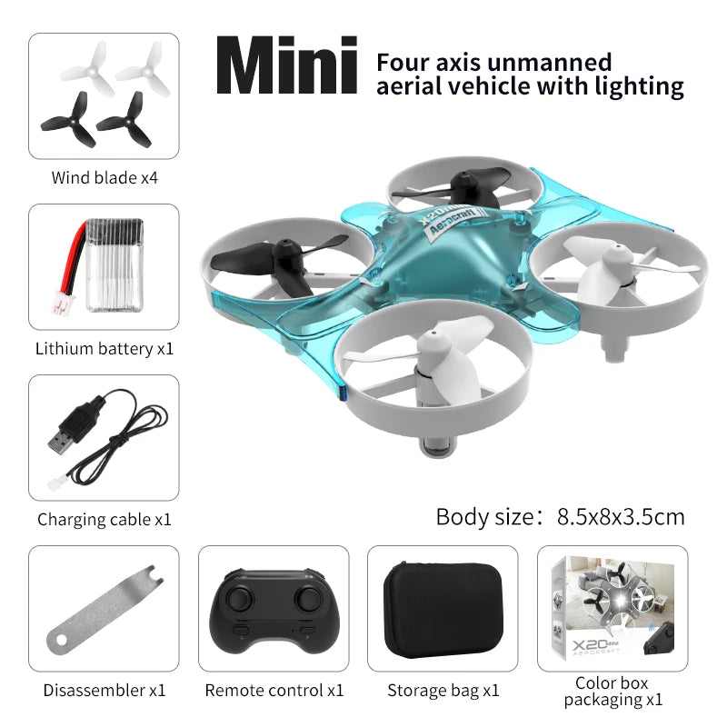 Novo x20 mini drone rotativo luz colorida quadcopter drone rc aeronaves avião b