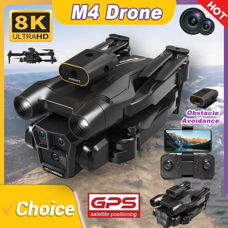 Drone m4 8k professinal com 5g wifi grande angular triplo câmera hd motor sem e