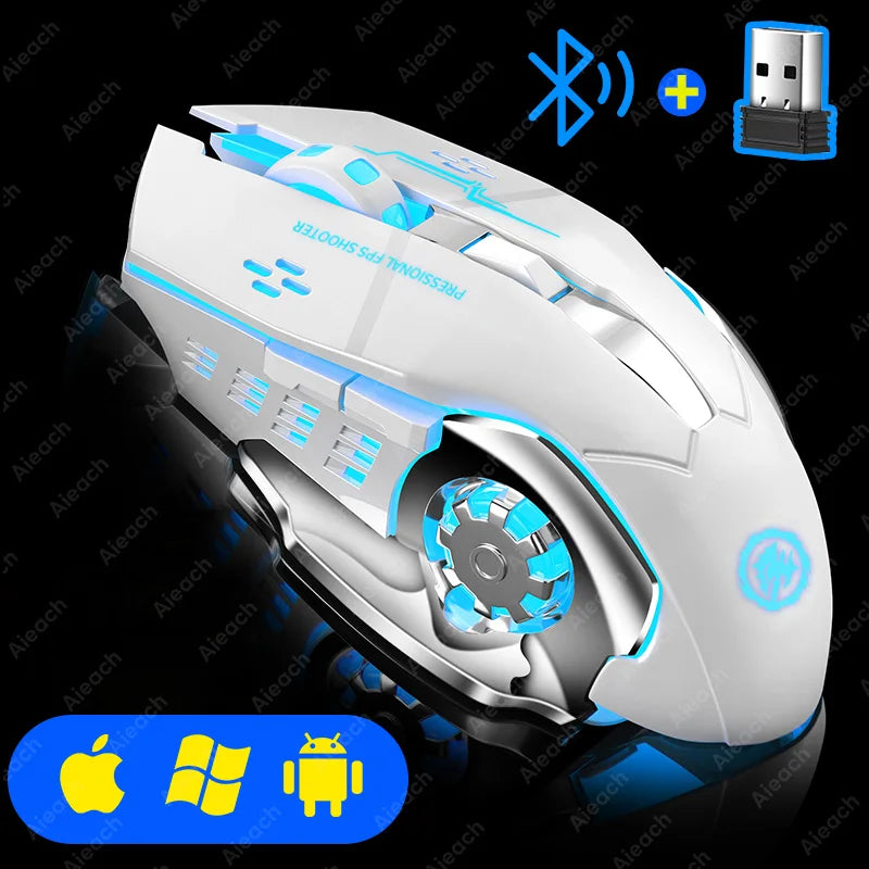 AIEACH-Mouse de computador para jogos sem fio Bluetooth, Recarregável, USB, Mec