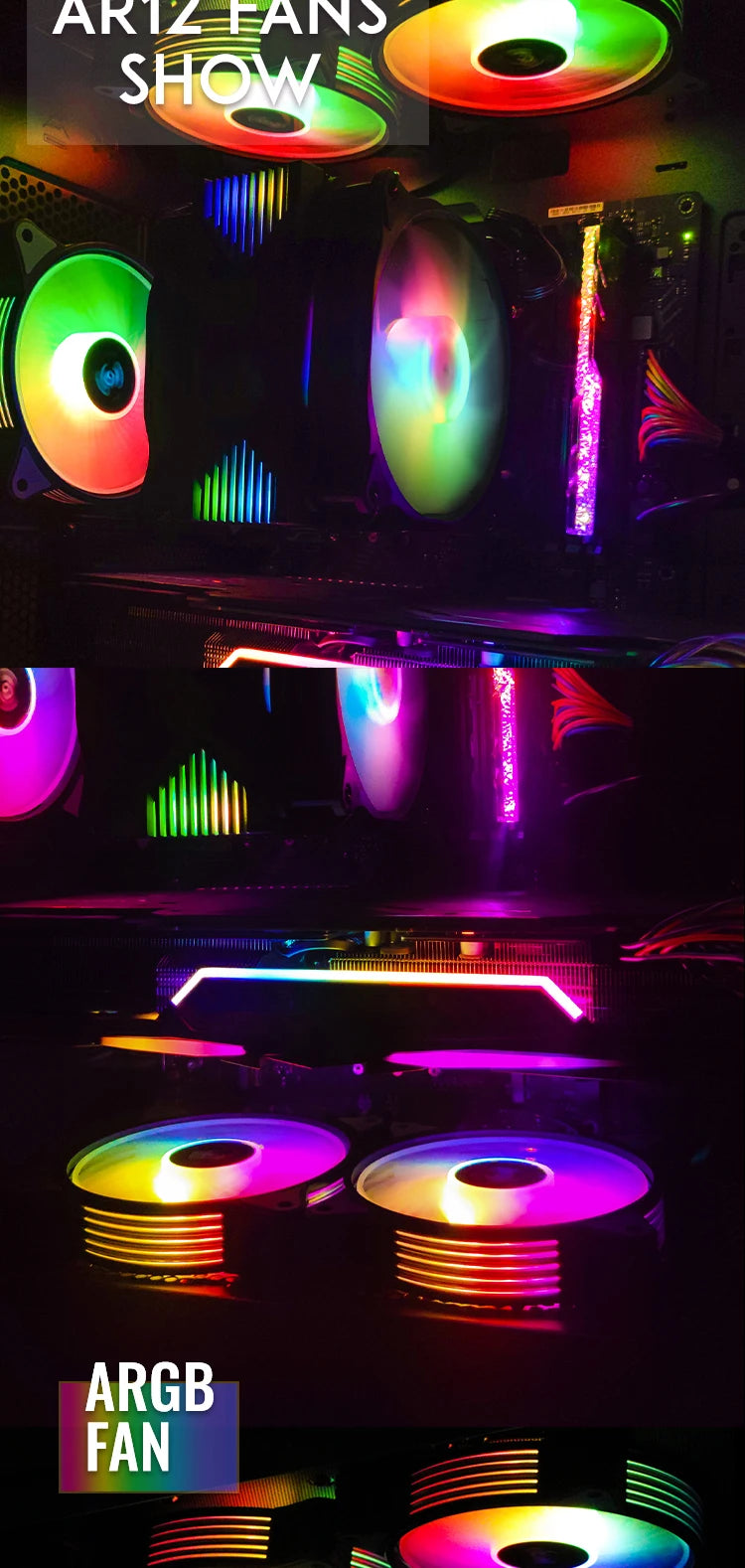 Aigo ar12 120mm pc gamer computador caso ventilador rgb 12v dissipador de calor