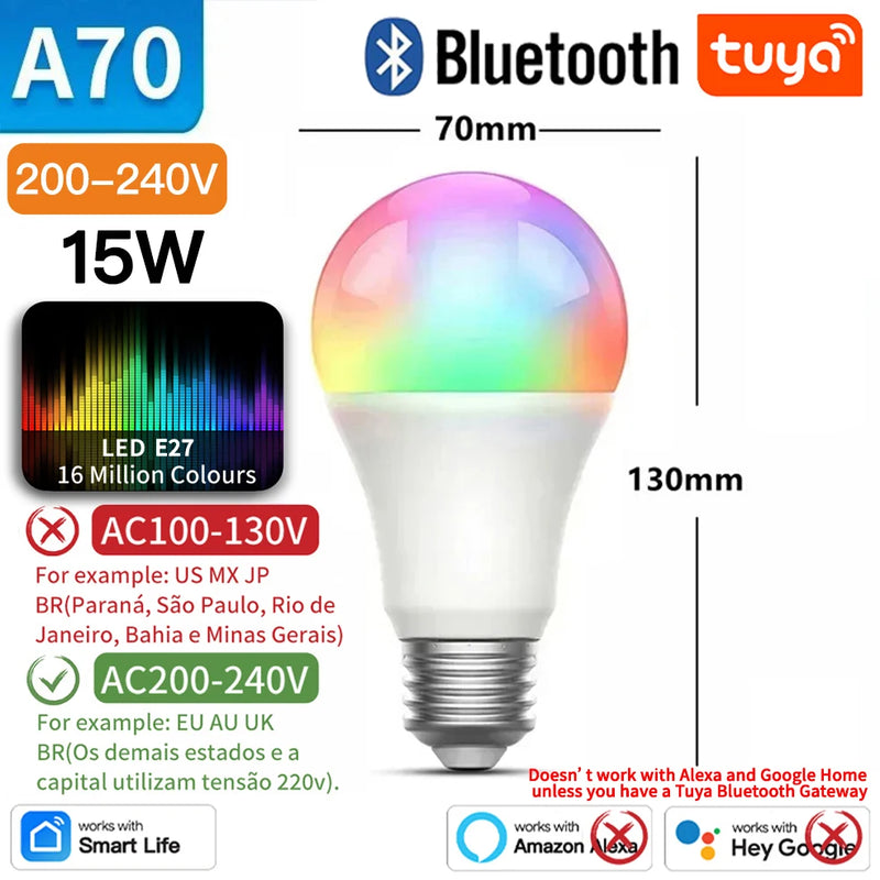 TNCE Tuya E27 Bluetooth 10/15W, lâmpada LED 2700-6500k lâmpada regulável, luz