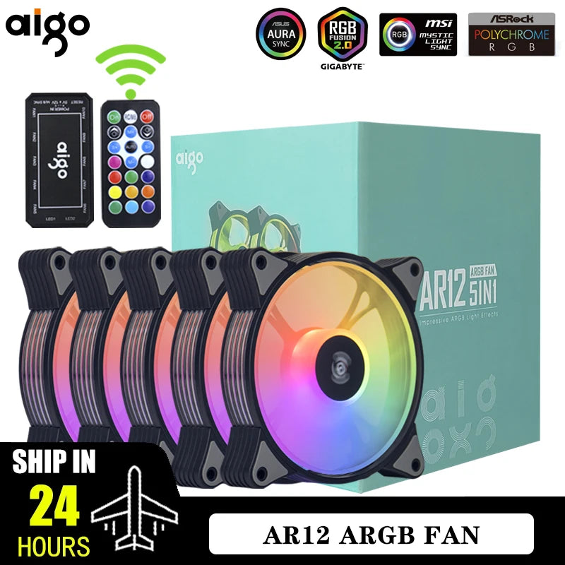 Aigo ar12 120mm pc gamer computador caso ventilador rgb 12v dissipador de calor