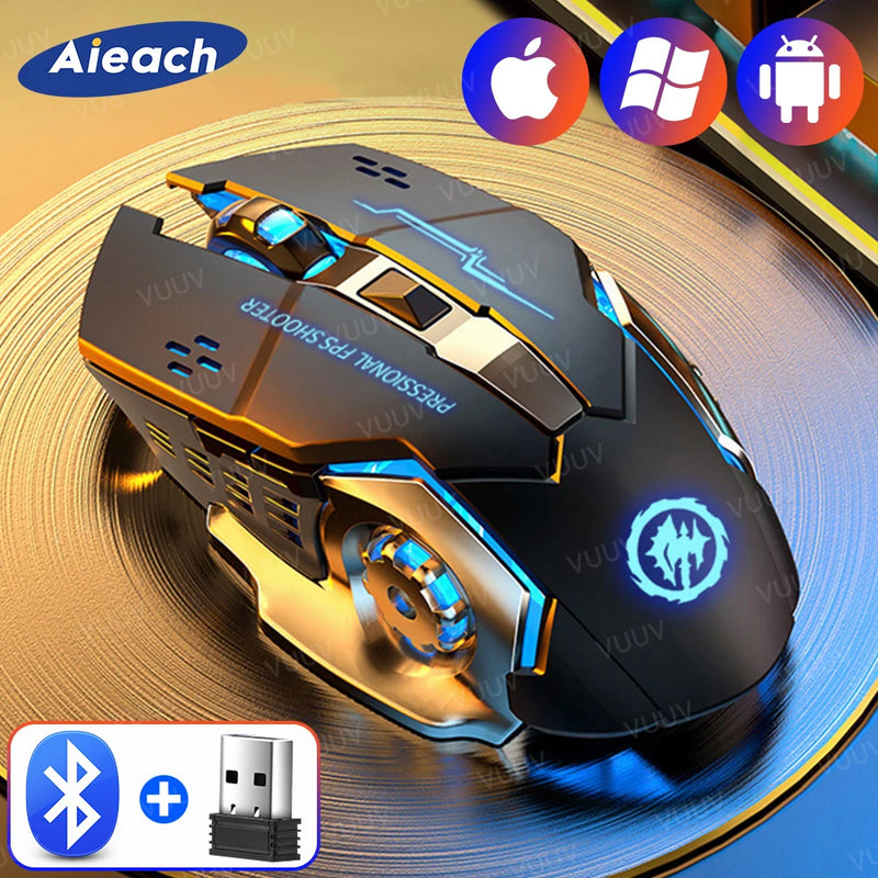 AIEACH-Mouse de computador para jogos sem fio Bluetooth, Recarregável, USB, Mec