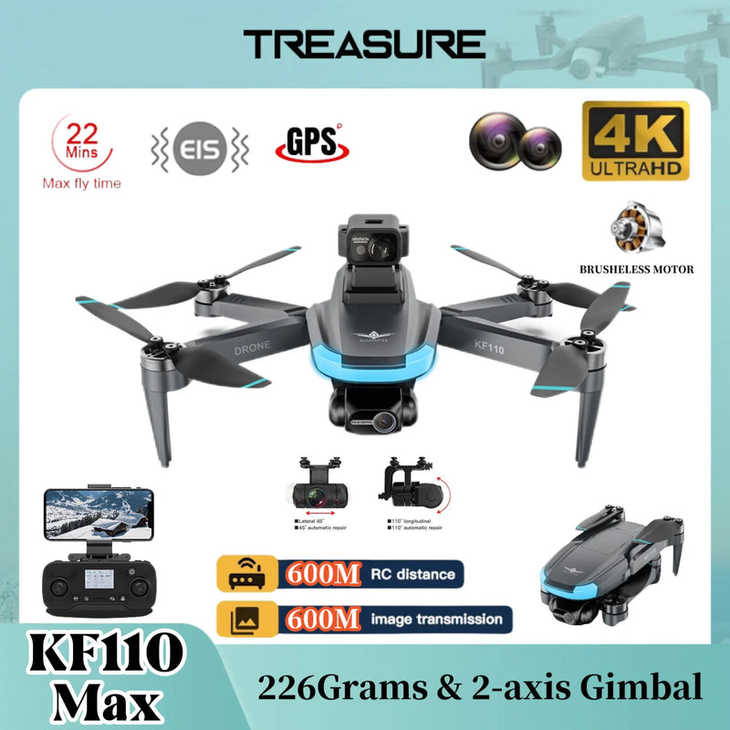 KF110 MAX Mini Drone Com Câmera Dupla 4K HD 5G WiFi GPS Gimbal de 2 Eixos Quadr