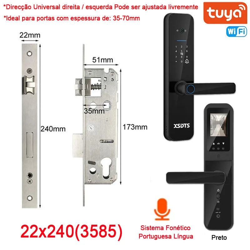 XSDTS Tuya WiFi Câmara Fechadura Eletrônica Inteligente, Impressão biométric