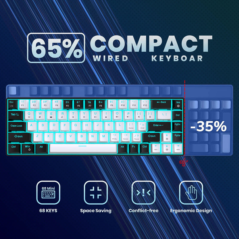 Teclado mecânico para jogos, LED retroiluminado, Interruptor azul, Ergonômico