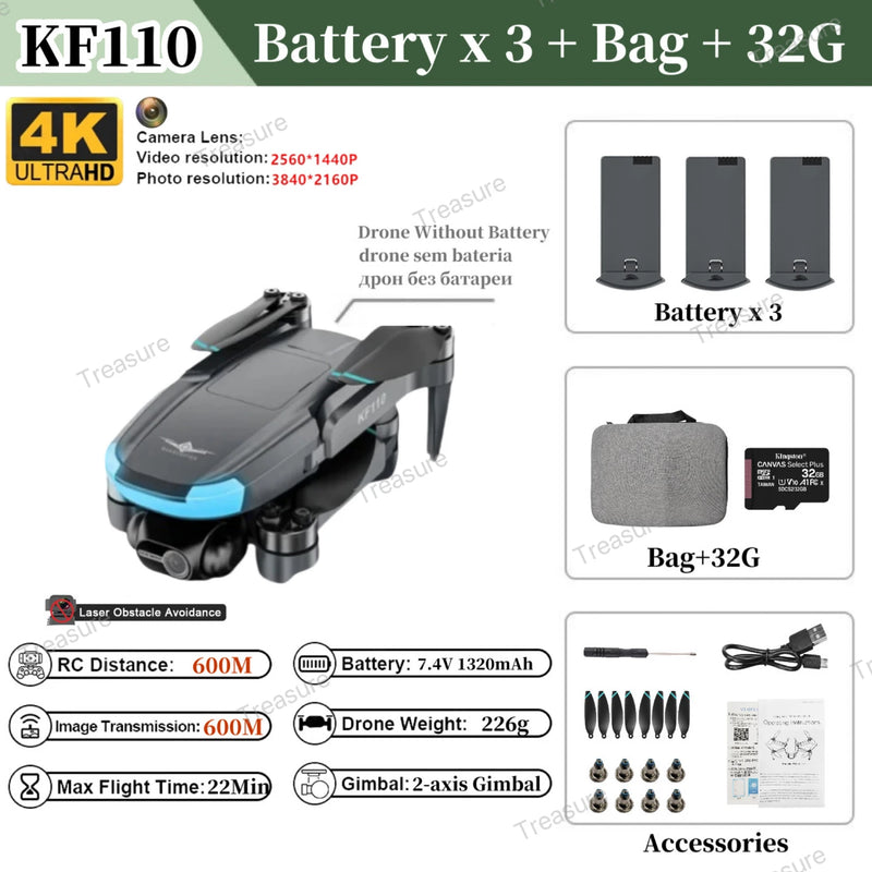 KF110 MAX Mini Drone Com Câmera Dupla 4K HD 5G WiFi GPS Gimbal de 2 Eixos Quadr