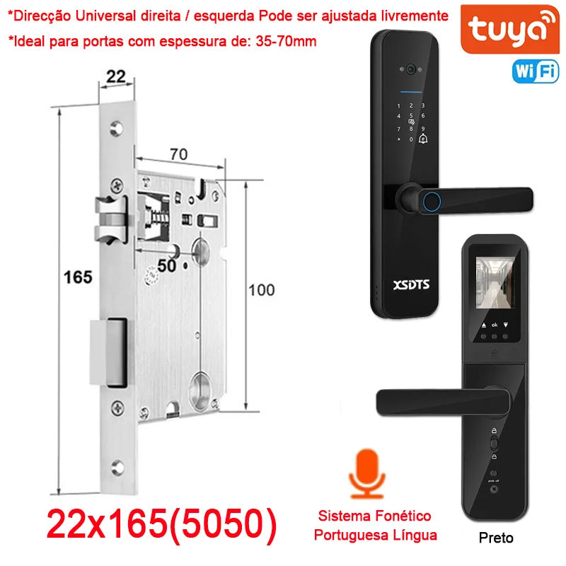 XSDTS Tuya WiFi Câmara Fechadura Eletrônica Inteligente, Impressão biométric