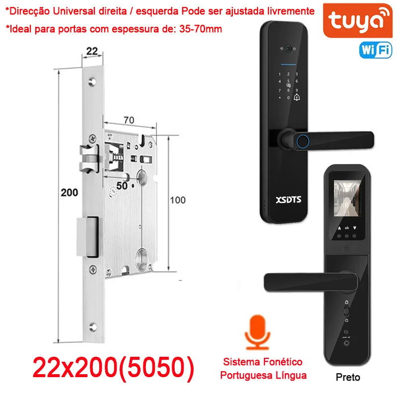 XSDTS Tuya WiFi Câmara Fechadura Eletrônica Inteligente, Impressão biométric