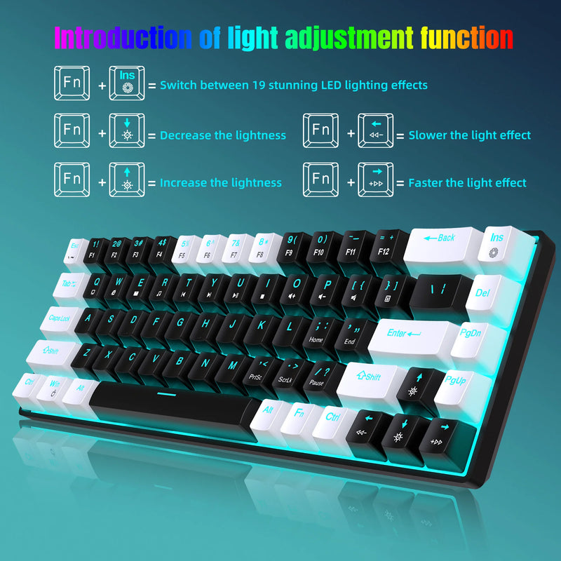 Teclado mecânico para jogos, LED retroiluminado, Interruptor azul, Ergonômico