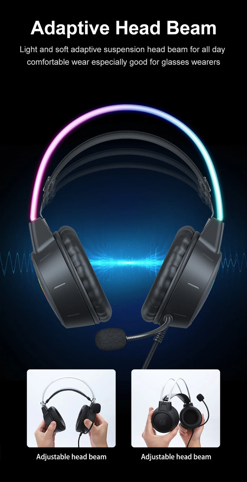 Fones de ouvido do jogo do rgb de onikuma com microfone flexível hd 3.5mm jogos