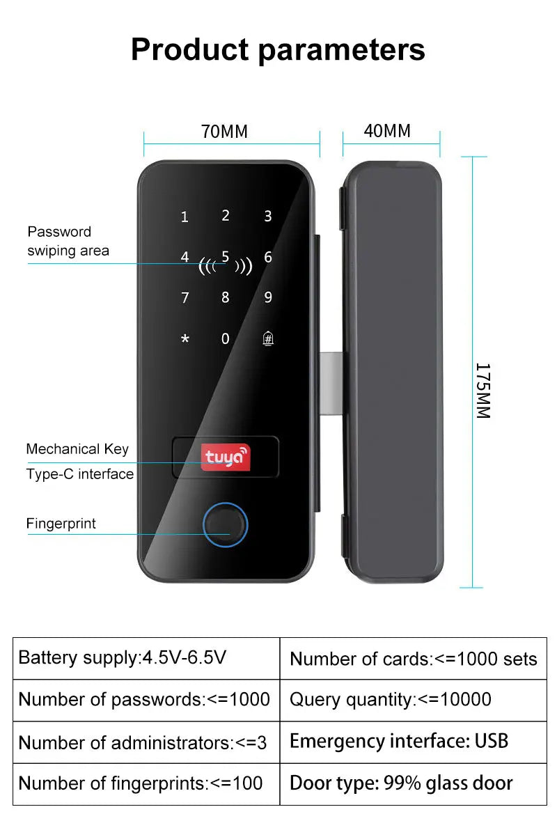 Bluetooth Bloqueio De Porta De Vidro Eletrônico, Reconhecimento De Impressões