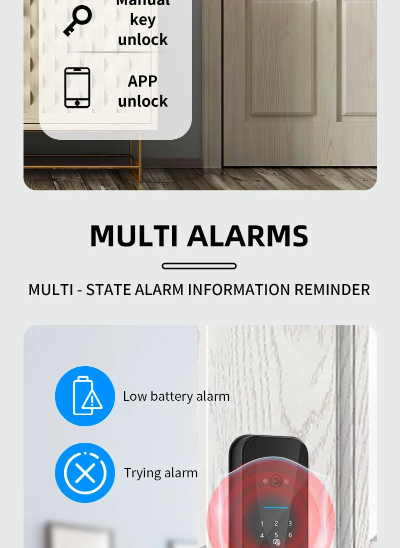 XSDTS Tuya WiFi Câmara Fechadura Eletrônica Inteligente, Impressão biométric