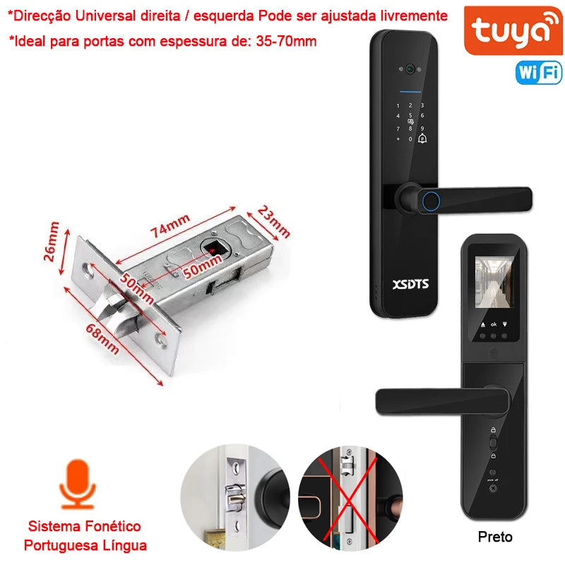 XSDTS Tuya WiFi Câmara Fechadura Eletrônica Inteligente, Impressão biométric