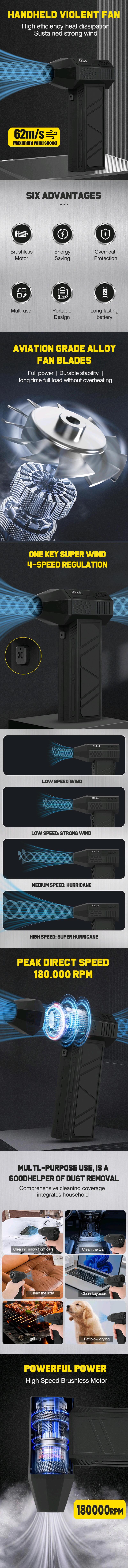 Espanador de ar elétrico X3Max, mini ventilador turbo jet, motor sem escova por