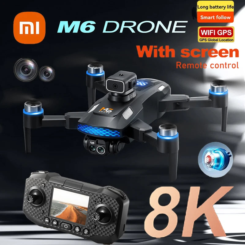 m6 drone 8k hd câmera dupla 5g wifi fpv motor sem escova evitar obstácu