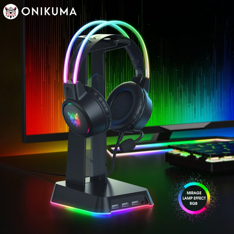 Fones de ouvido do jogo do rgb de onikuma com microfone flexível hd 3.5mm jogos