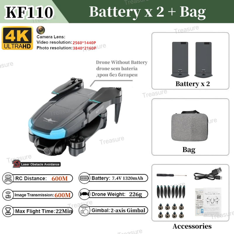 KF110 MAX Mini Drone Com Câmera Dupla 4K HD 5G WiFi GPS Gimbal de 2 Eixos Quadr