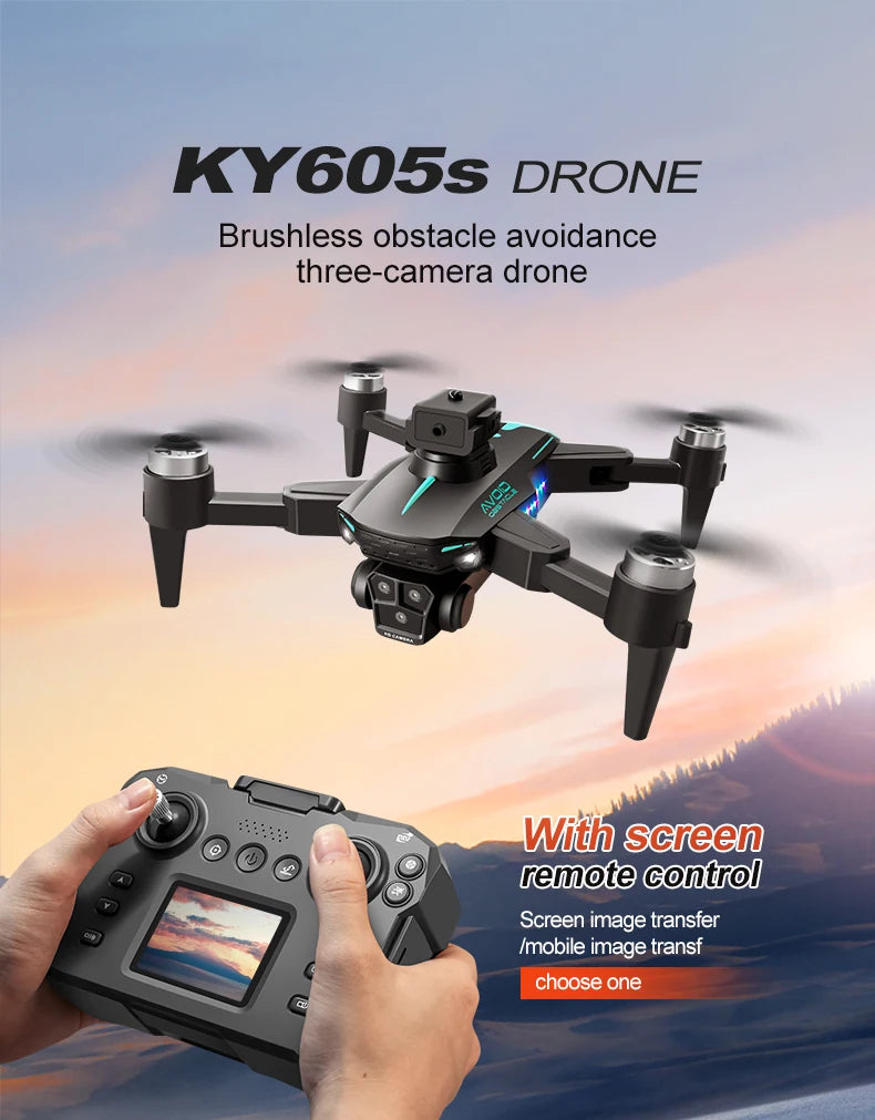 Novo drone ky605s com tela 8k profissional três câmeras localização de fluxo