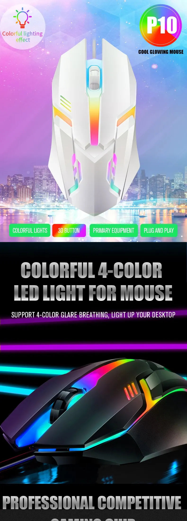 1 PC ITLY M01 Esportes LED Luminoso Backlit USB Com Fio Gaming Mouse para PC Des