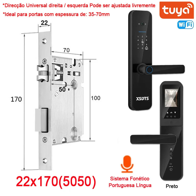 XSDTS Tuya WiFi Câmara Fechadura Eletrônica Inteligente, Impressão biométric