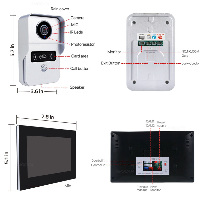 Sistema de campainha de vídeo wi-fi sem fio, câmera de porta de interfone 1080