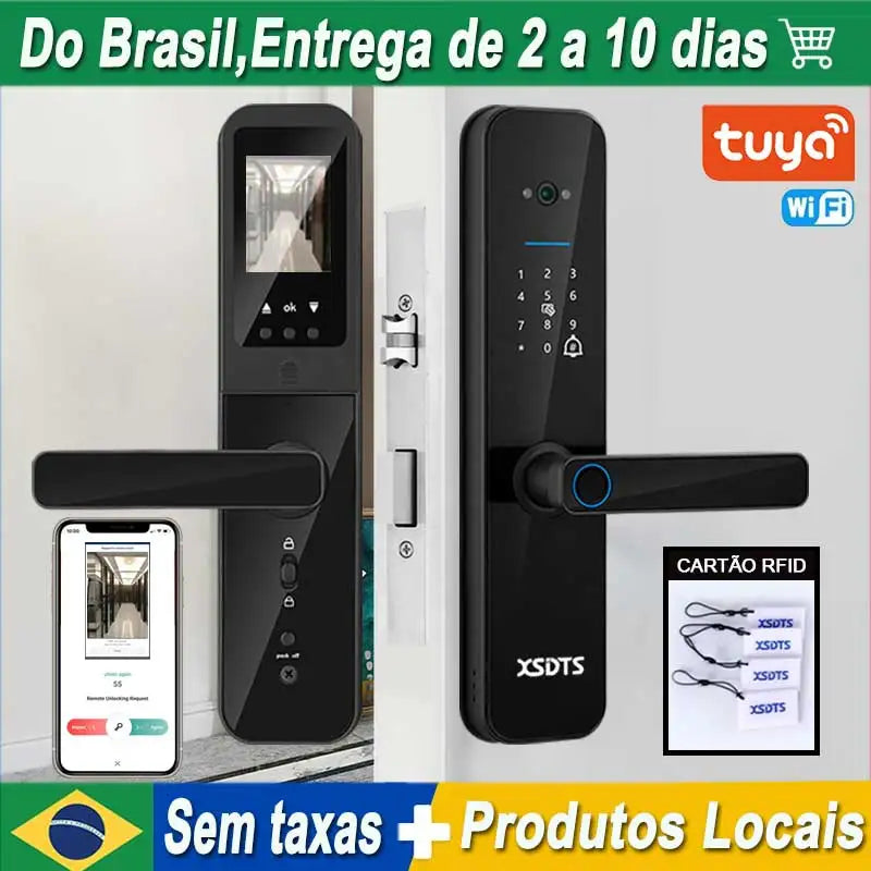 XSDTS Tuya WiFi Câmara Fechadura Eletrônica Inteligente, Impressão biométric