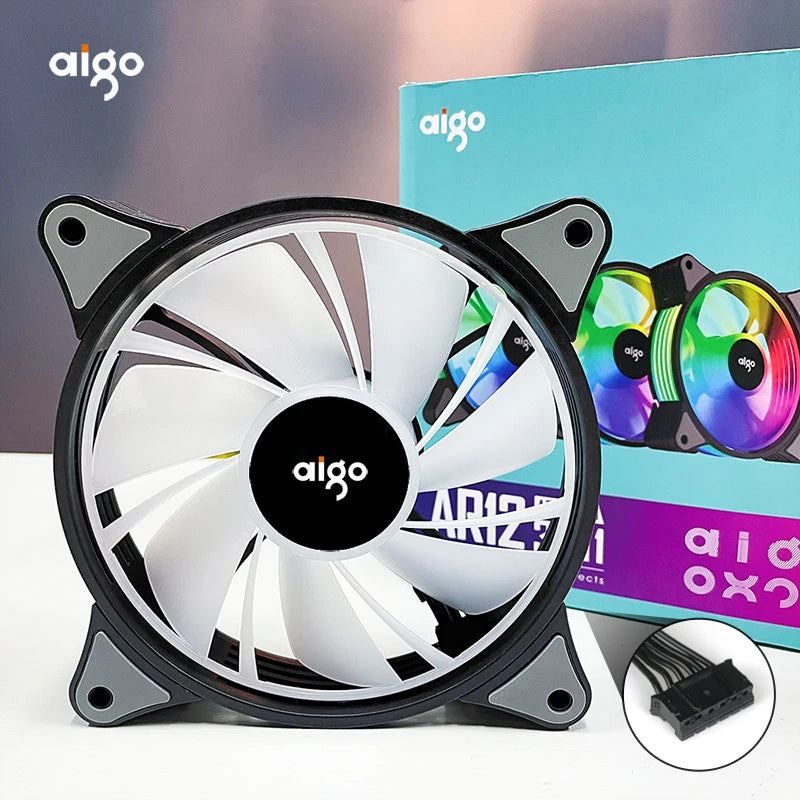 Aigo ar12 120mm pc gamer computador caso ventilador rgb 12v dissipador de calor