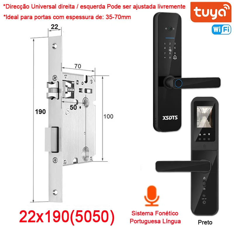 XSDTS Tuya WiFi Câmara Fechadura Eletrônica Inteligente, Impressão biométric