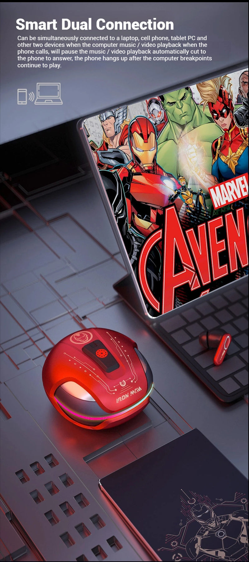 Disney marvel jm01 anc bluetooth 5.4 fones de ouvido com cancelamento de ruído