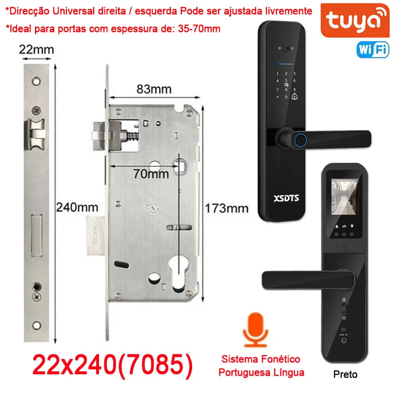 XSDTS Tuya WiFi Câmara Fechadura Eletrônica Inteligente, Impressão biométric