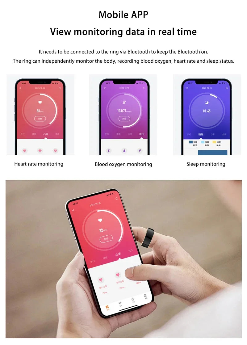 Anel inteligente bluetooth monitoramento de saúde oxigênio no sangue so