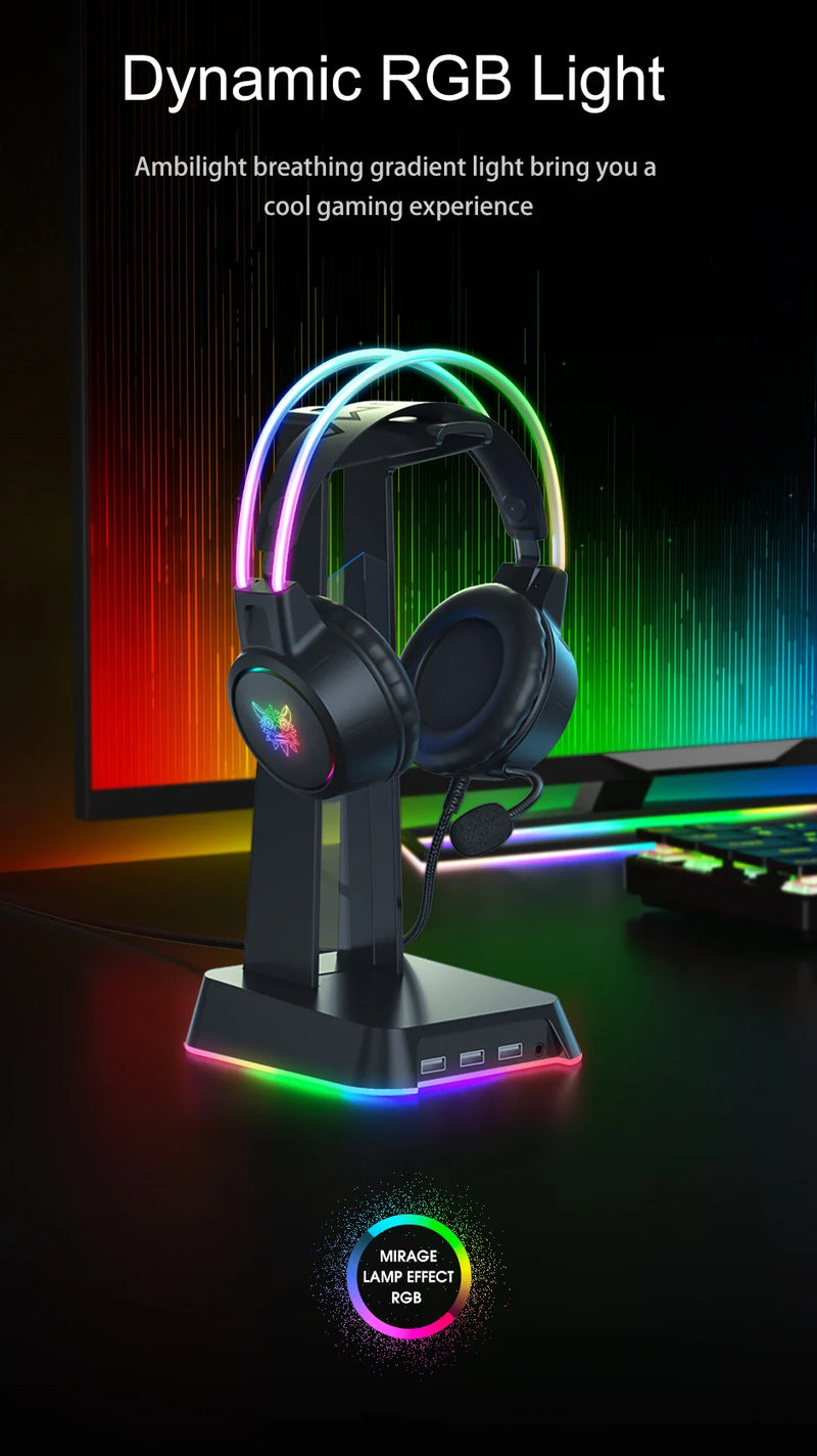 Fones de ouvido do jogo do rgb de onikuma com microfone flexível hd 3.5mm jogos