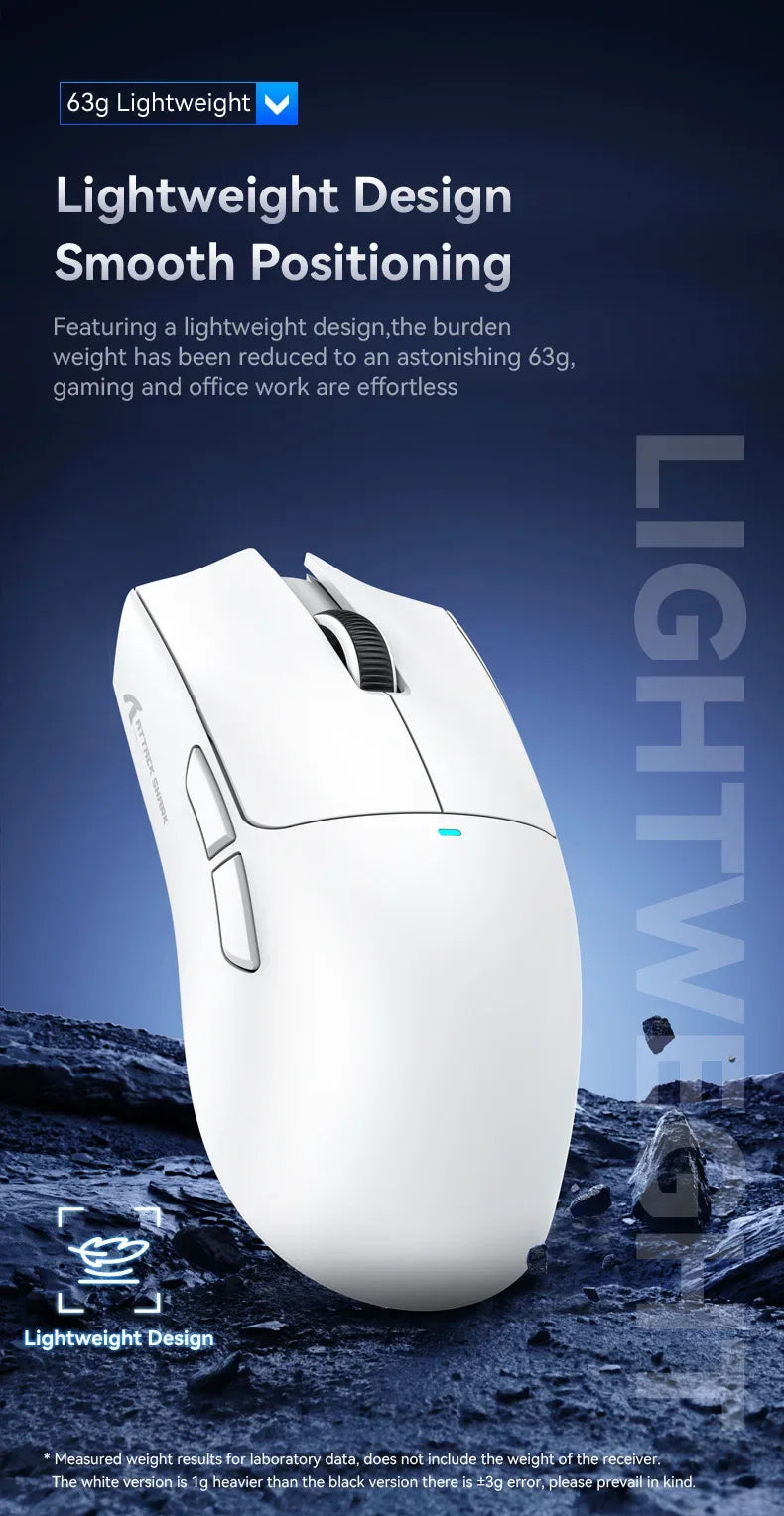 Attack shark x11 paw3311, mouse bluetooth branco, conexão tripla, toque doca de