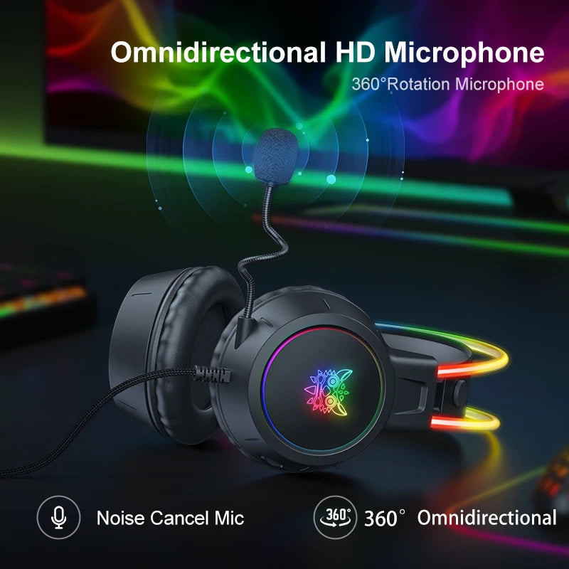 Fones de ouvido do jogo do rgb de onikuma com microfone flexível hd 3.5mm jogos