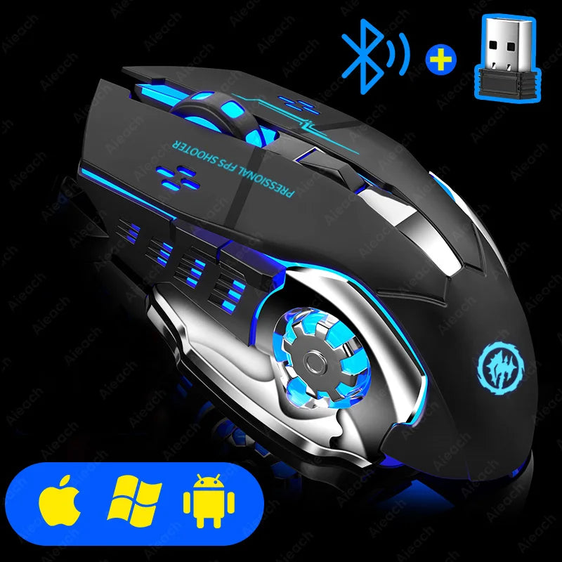 AIEACH-Mouse de computador para jogos sem fio Bluetooth, Recarregável, USB, Mec