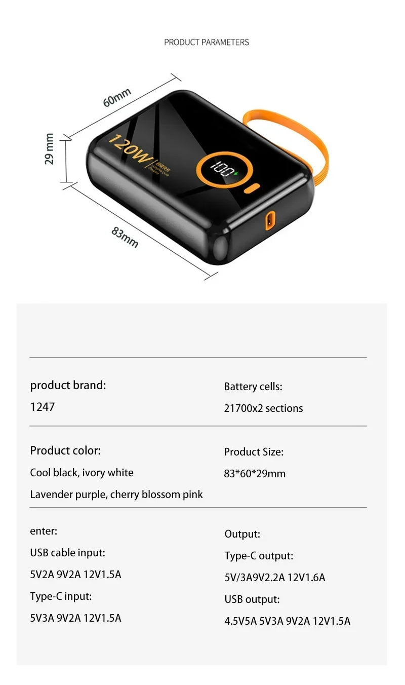 Banco de potência 120w 100000 Mah Carregamento Rápido Portátil Backup Banco d