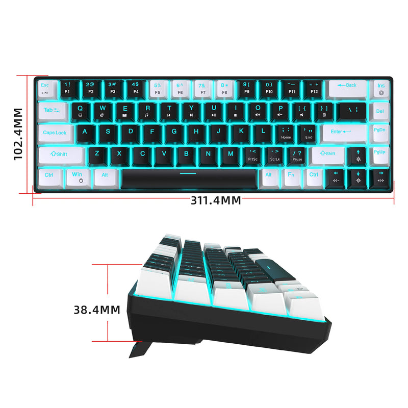 Teclado mecânico para jogos, LED retroiluminado, Interruptor azul, Ergonômico